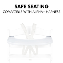 Safe seating position with tray and harness