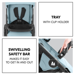 Swivelling safety bar with snack tray