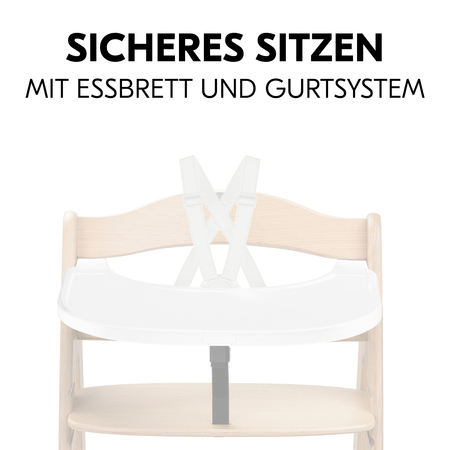 Sicheres Sitzen mit Essbrett und Gurtsystem