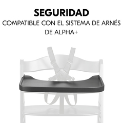 Sentarse de forma segura con la bandeja y el arnés