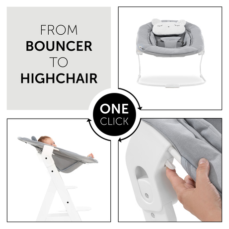 Chaise haute évolutive Alpha+ avec transat Alpha Bouncer 2en1