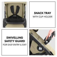 Swivelling protective bar with snack tray