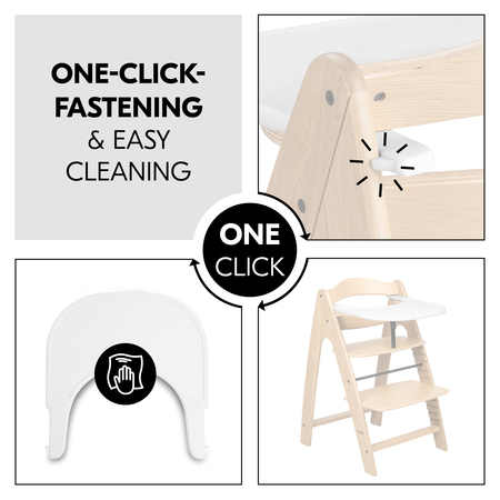 One-click fixation on highchair and easy cleaning