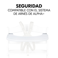 Sentarse de forma segura con la bandeja y el arnés