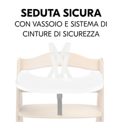 Seduta sicura con vassoio e cinture di sicurezza