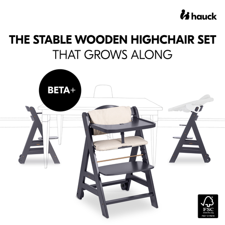 hauck AlphaPlus Grow Along Wooden High Chair w/White Tray & Grey Cushion