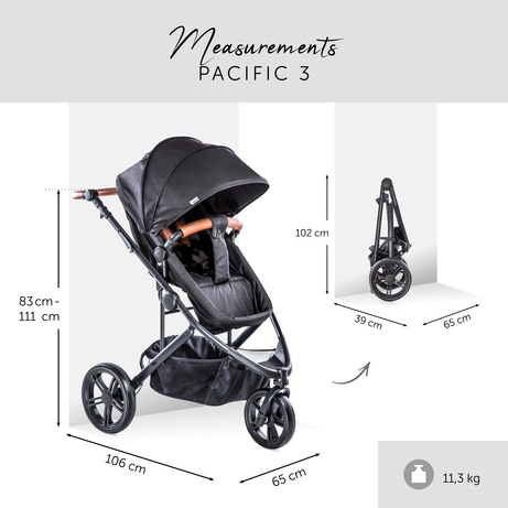 HAUCK Pacific 3 Poussette combinée Trio Pack - Caviar - Dès la naissance -  Bébé mixte