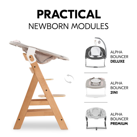 hauck AlphaPlus Grow Along Wooden High Chair w/Alpha Tray Table & Deluxe  Cushion