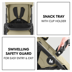 Swivelling protective bar with snack tray