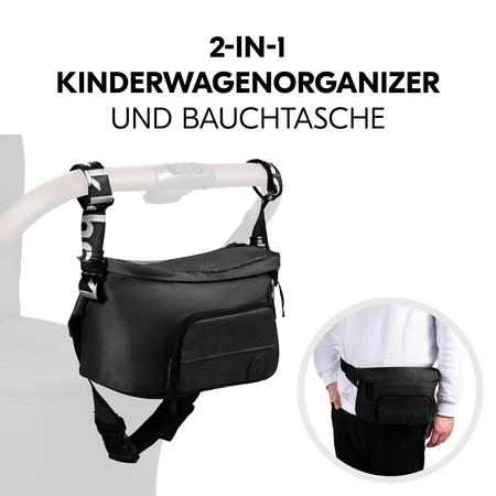 2-in-1: Kinderwagenorganizer und Bauchtasche