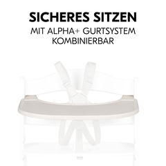 Sicheres Sitzen mit Essbrett und Gurtsystem