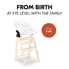 At eye level at the table from birth