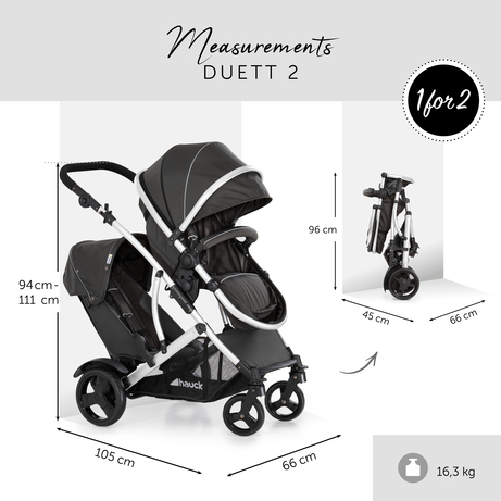 Poussette double Duett 2 noir - HAUCK - Idéale pour des enfants rapprochés  - Dès la naissance - Garçon et Fille - Cdiscount Puériculture & Eveil bébé