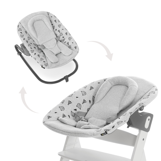 Hauck Hochstuhl Alpha Plus Grey - Newborn Set (Set, 4 St), Holz Babystuhl  ab Geburt mit Aufsatz für Neugeborene höhenverstellbar