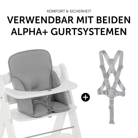 Auflage mit beiden Alpha+ Gurtsystemen verwendbar