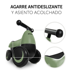 Manillar antideslizante y asiento acolchado