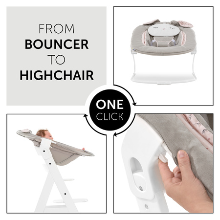 One click from bouncer to highchair