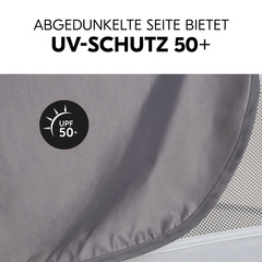 Abgedunkelte Seite bietet UV-Schutz 50+