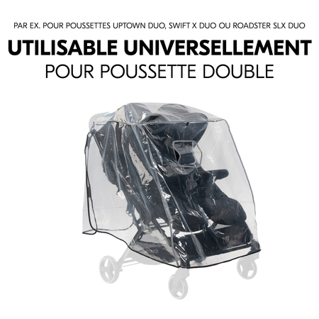 Habillage pluie universel pour poussette double côte à côte