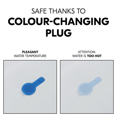 Safe temperature thanks to colour-changing plug