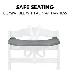 Safe seating position with tray and harness