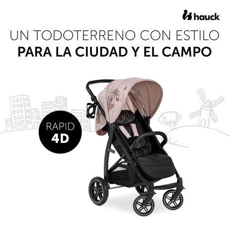 Hauck Rapid 4D silla de paseo/soporta hasta 25 kg/Plegado fácil/Capota  protección solar 50+/Ruedas de goma/Portavaso/Altura ajustable/Posición  tumbada/Cesta de la compra grande/Beige (148969) - La Tienda de los Bebés 👶