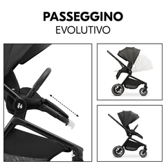 Passeggino evolutivo con due direzioni di marcia